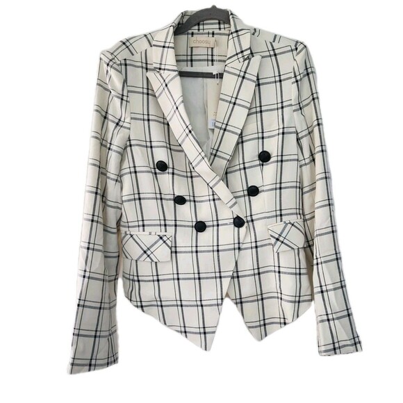 Choosy Blazer Jacket NWT 0 Ivory Cream Plaid Bossgirl Preppy Career Mobwives - Picture 4 of 13